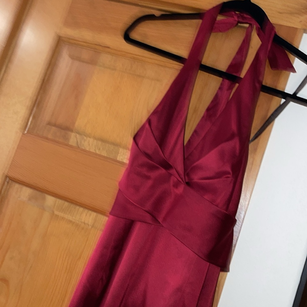 Donna Ricco Dress New York Formal Cocktail Halter Top Maroon Burgundy satin 4